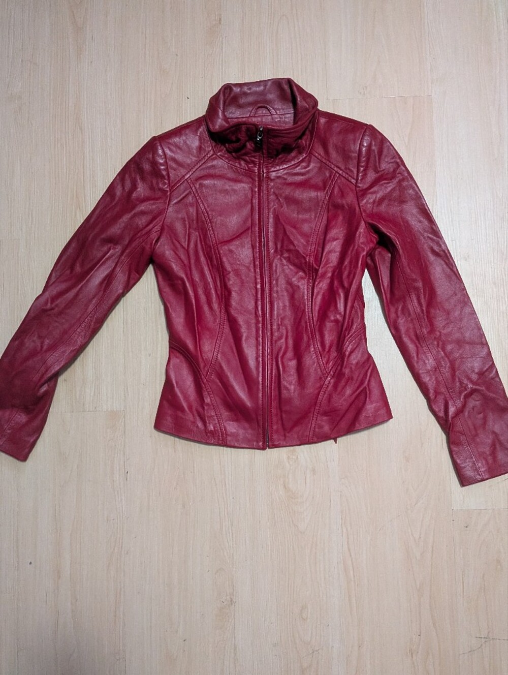 Danier Vibrant Red Genuine Leather Jacket Fitted Y2K 2XS / ZTP